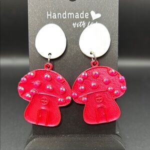 Pink Neon Cottage Mushroom Earrings